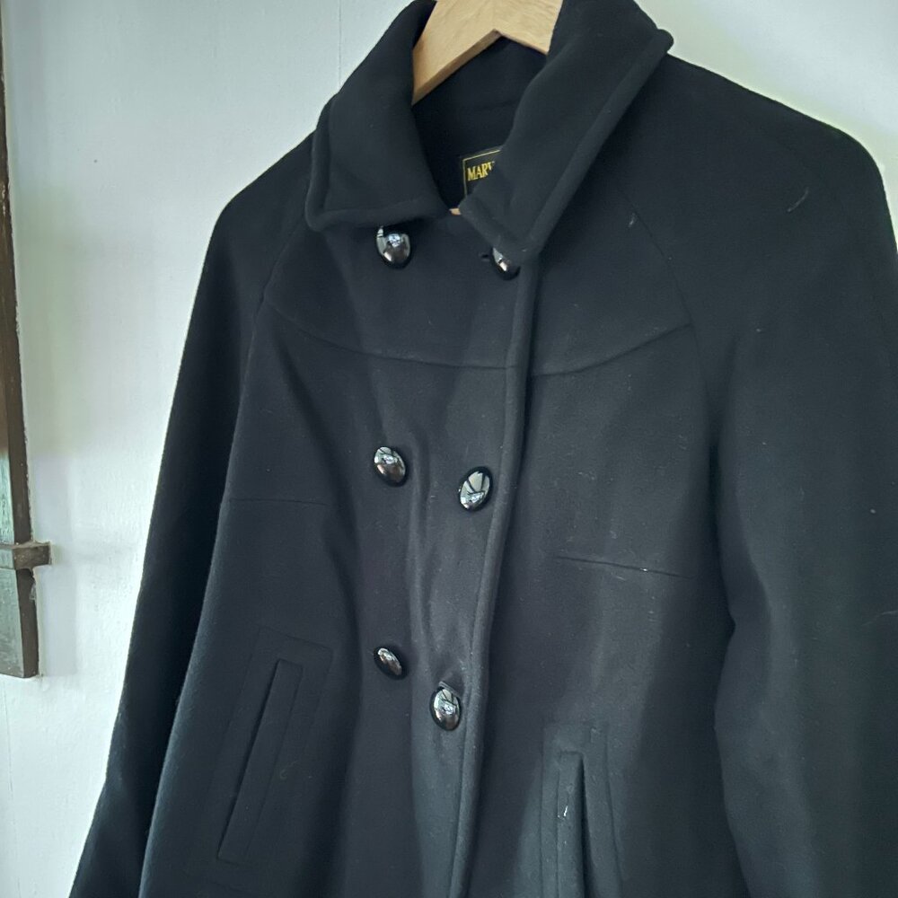 Marvin Richards New York Black Wool Blend Double Breasted Pea Coat